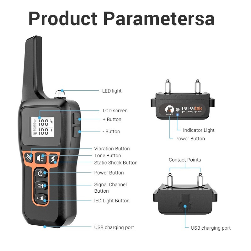Suņu apmācības tālvadības kakla siksna 1000 M elektriska suņu pretrešanas kakla siksna 433HZ universāla suņa TPU kaklasiksna, ūdensizturīga uzlādējama Freeship