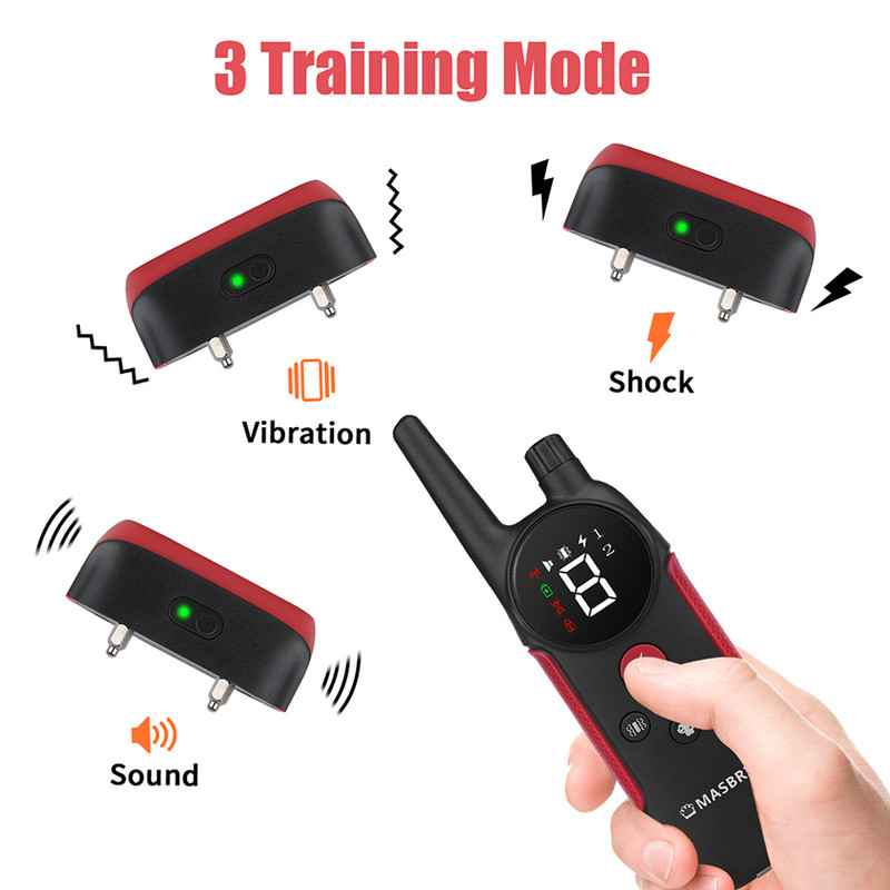MASBRILL elektriskā suņu apmācības kakla siksna mājdzīvnieku kakla siksna, mizas aizbāznis, tālvadības suņu apmācības ierīce pīkstiens/vibrācija/elektrošoka kakla siksna