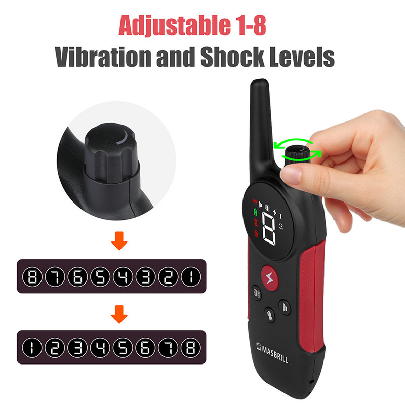 MASBRILL elektriskā suņu apmācības kakla siksna mājdzīvnieku kakla siksna, mizas aizbāznis, tālvadības suņu apmācības ierīce pīkstiens/vibrācija/elektrošoka kakla siksna