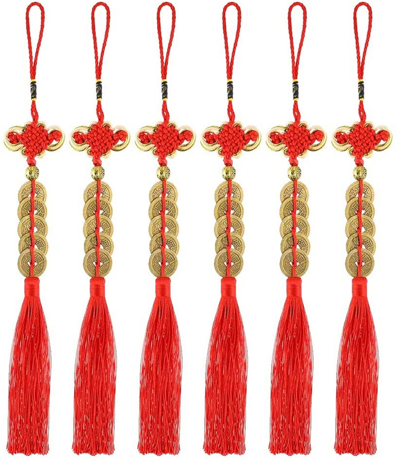 Kínai csomós szerencse érme Feng Shui bojt akasztós Fortune bronz érmével barkácsolt bojt díszítés függöny rojtos táska medál díszítéshez