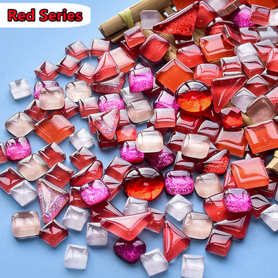 120g/4.23oz Változatos üvegmozaik csempe Forma/szín keverék csempék kerek/háromszög/négyzet DIY mozaik kézműves fényes anyagok