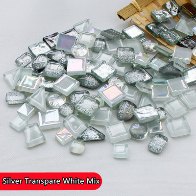 120g/4.23oz Változatos üvegmozaik csempe Forma/szín keverék csempék kerek/háromszög/négyzet DIY mozaik kézműves fényes anyagok