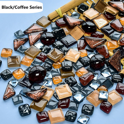 120g/4.23oz Változatos üvegmozaik csempe Forma/szín keverék csempék kerek/háromszög/négyzet DIY mozaik kézműves fényes anyagok