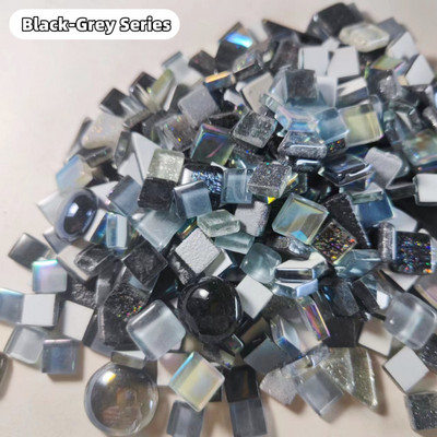 120g/4.23oz Változatos üvegmozaik csempe Forma/szín keverék csempék kerek/háromszög/négyzet DIY mozaik kézműves fényes anyagok