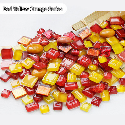 120g/4.23oz Változatos üvegmozaik csempe Forma/szín keverék csempék kerek/háromszög/négyzet DIY mozaik kézműves fényes anyagok