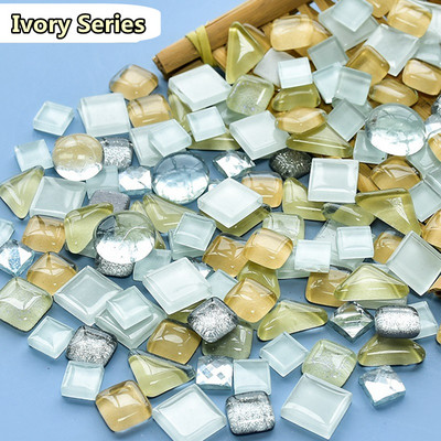 120g/4.23oz Változatos üvegmozaik csempe Forma/szín keverék csempék kerek/háromszög/négyzet DIY mozaik kézműves fényes anyagok