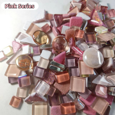 120g/4.23oz Változatos üvegmozaik csempe Forma/szín keverék csempék kerek/háromszög/négyzet DIY mozaik kézműves fényes anyagok