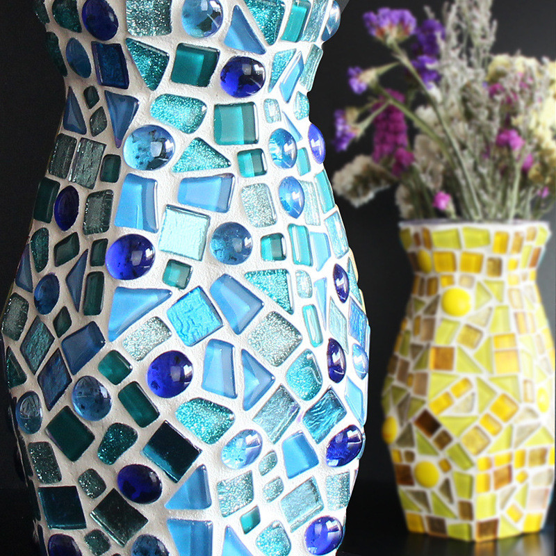 120g/4.23oz Változatos üvegmozaik csempe Forma/szín keverék csempék kerek/háromszög/négyzet DIY mozaik kézműves fényes anyagok