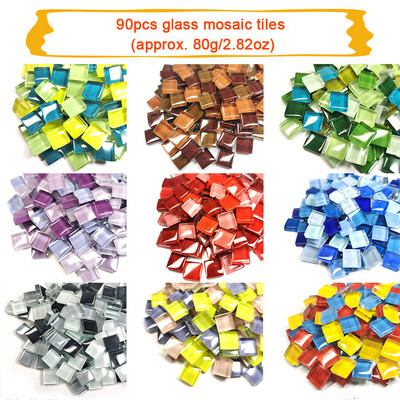 90pcs (Approx. 80g/2.82oz) 1cm Square Glass Mosaic Tiles DIY Mosaic Craft Materials for Fun Handmade Glass Mosaic Stones