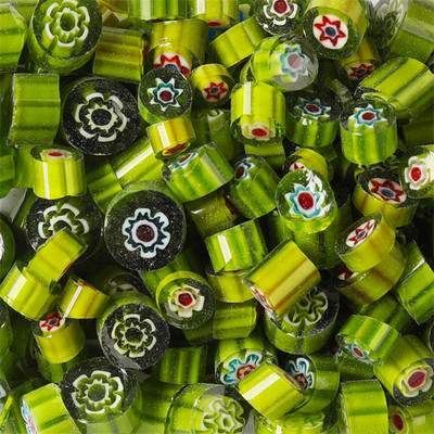 1,5 unces/42 g krāsainas Millefiori mozaīkas flīzes, stikla saplūšanas flīzes, tūkstotis ziedu krelles, cilindra formas, DIY amatniecības materiāls