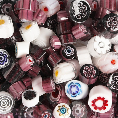1,5 unces/42 g krāsainas Millefiori mozaīkas flīzes, stikla saplūšanas flīzes, tūkstotis ziedu krelles, cilindra formas, DIY amatniecības materiāls