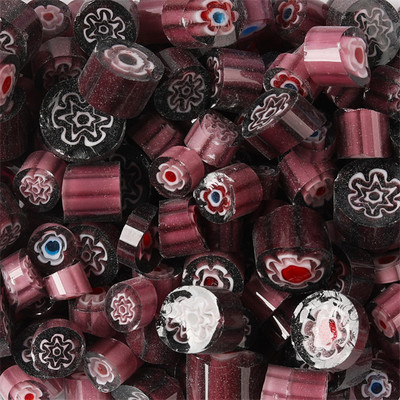 1,5 unces/42 g krāsainas Millefiori mozaīkas flīzes, stikla saplūšanas flīzes, tūkstotis ziedu krelles, cilindra formas, DIY amatniecības materiāls