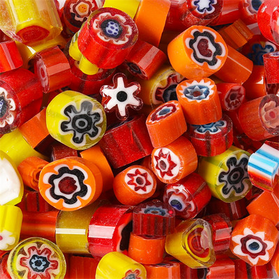 1,5 unces/42 g krāsainas Millefiori mozaīkas flīzes, stikla saplūšanas flīzes, tūkstotis ziedu krelles, cilindra formas, DIY amatniecības materiāls