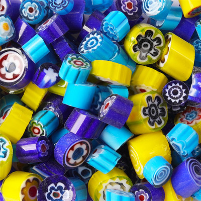 1,5 unces/42 g krāsainas Millefiori mozaīkas flīzes, stikla saplūšanas flīzes, tūkstotis ziedu krelles, cilindra formas, DIY amatniecības materiāls