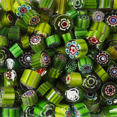 1,5 unces/42 g krāsainas Millefiori mozaīkas flīzes, stikla saplūšanas flīzes, tūkstotis ziedu krelles, cilindra formas, DIY amatniecības materiāls