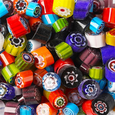 1,5 unces/42 g krāsainas Millefiori mozaīkas flīzes, stikla saplūšanas flīzes, tūkstotis ziedu krelles, cilindra formas, DIY amatniecības materiāls