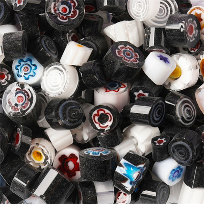 1,5 unces/42 g krāsainas Millefiori mozaīkas flīzes, stikla saplūšanas flīzes, tūkstotis ziedu krelles, cilindra formas, DIY amatniecības materiāls