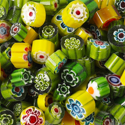 1,5 unces/42 g krāsainas Millefiori mozaīkas flīzes, stikla saplūšanas flīzes, tūkstotis ziedu krelles, cilindra formas, DIY amatniecības materiāls