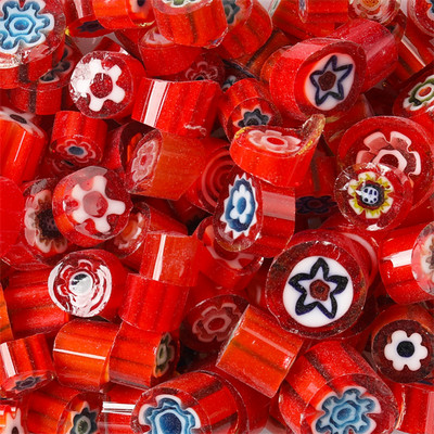 1,5 unces/42 g krāsainas Millefiori mozaīkas flīzes, stikla saplūšanas flīzes, tūkstotis ziedu krelles, cilindra formas, DIY amatniecības materiāls
