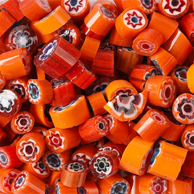 1,5 unces/42 g krāsainas Millefiori mozaīkas flīzes, stikla saplūšanas flīzes, tūkstotis ziedu krelles, cilindra formas, DIY amatniecības materiāls