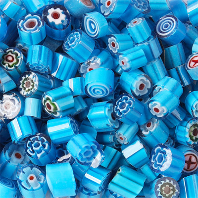 1,5 unces/42 g krāsainas Millefiori mozaīkas flīzes, stikla saplūšanas flīzes, tūkstotis ziedu krelles, cilindra formas, DIY amatniecības materiāls