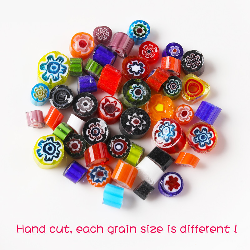 1,5 unces/42 g krāsainas Millefiori mozaīkas flīzes, stikla saplūšanas flīzes, tūkstotis ziedu krelles, cilindra formas, DIY amatniecības materiāls