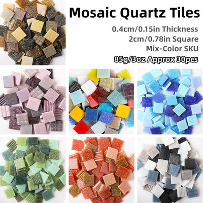 85g/3oz approx.30pcs Mosaic Quartz Tiles 2cm/0.78in Square Tile 0.4cm/0.15in Thickness DIY Mosaic Material Mixed Color