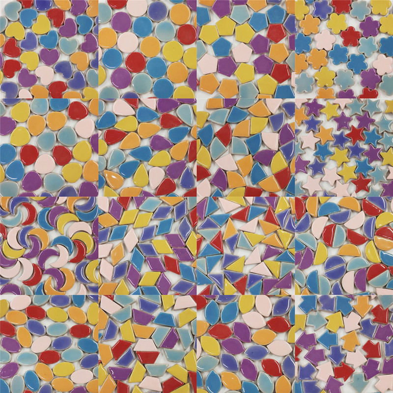 100g/3.52oz(aptuveni 50gab.) Porcelāna mozaīkas flīzes 0.5cm biezums zvaigzne/sirds/apaļa/zieda forma DIY mozaīkas amatniecības materiāli