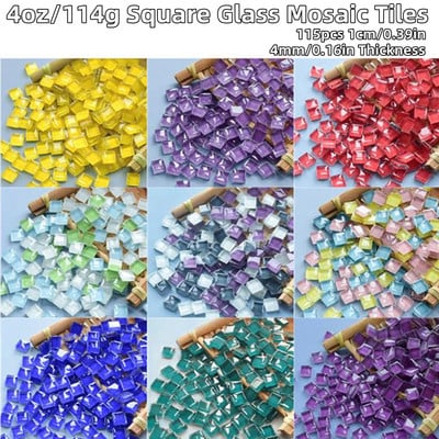 4oz/114g(Approx. 115pcs) 1cm/0.39in Square Glass Mosaic Tiles 4mm/0.16in Thickness DIY Craft Tile Mosaic Making Materials