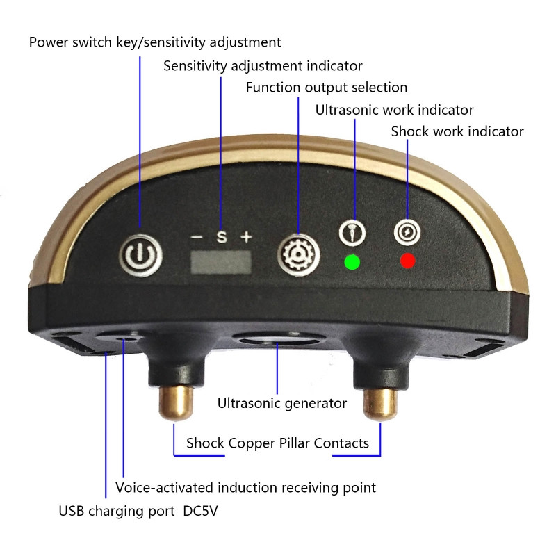 K5DC riešanas kakla siksna Dog pretrešanas ierīces apmācības ierīce 7 regulējami jutības līmeņi riešanas kontrole apturēt riešanu humāna apmācība