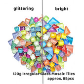 120g/4.23oz (aptuveni 85gab.) Daudzstūra stikla mozaīkas flīzes Spilgtas/mirdzošas mozaīkas amatniecības materiāli kvadrātveida/romba mozaīkas flīzes