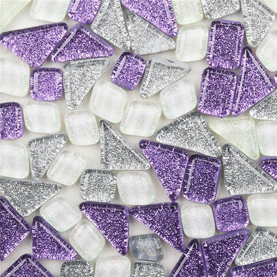 120g/4.23oz (aptuveni 85gab.) Daudzstūra stikla mozaīkas flīzes Spilgtas/mirdzošas mozaīkas amatniecības materiāli kvadrātveida/romba mozaīkas flīzes
