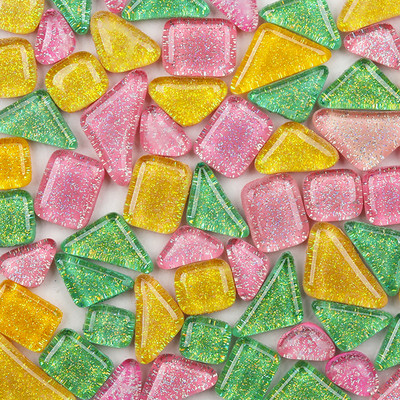 120g/4.23oz (aptuveni 85gab.) Daudzstūra stikla mozaīkas flīzes Spilgtas/mirdzošas mozaīkas amatniecības materiāli kvadrātveida/romba mozaīkas flīzes