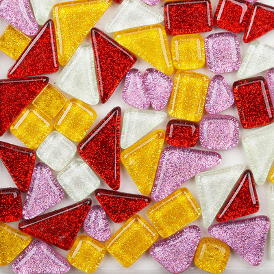 120g/4.23oz (aptuveni 85gab.) Daudzstūra stikla mozaīkas flīzes Spilgtas/mirdzošas mozaīkas amatniecības materiāli kvadrātveida/romba mozaīkas flīzes