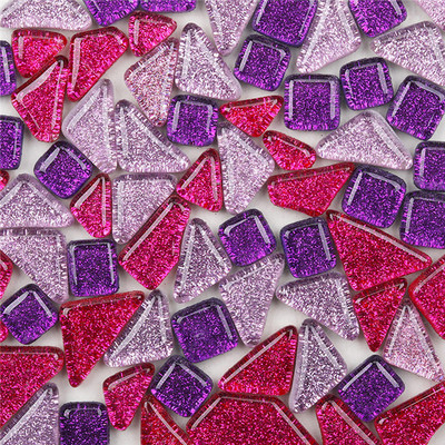 120g/4.23oz (aptuveni 85gab.) Daudzstūra stikla mozaīkas flīzes Spilgtas/mirdzošas mozaīkas amatniecības materiāli kvadrātveida/romba mozaīkas flīzes