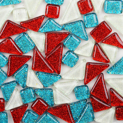 120g/4.23oz (aptuveni 85gab.) Daudzstūra stikla mozaīkas flīzes Spilgtas/mirdzošas mozaīkas amatniecības materiāli kvadrātveida/romba mozaīkas flīzes