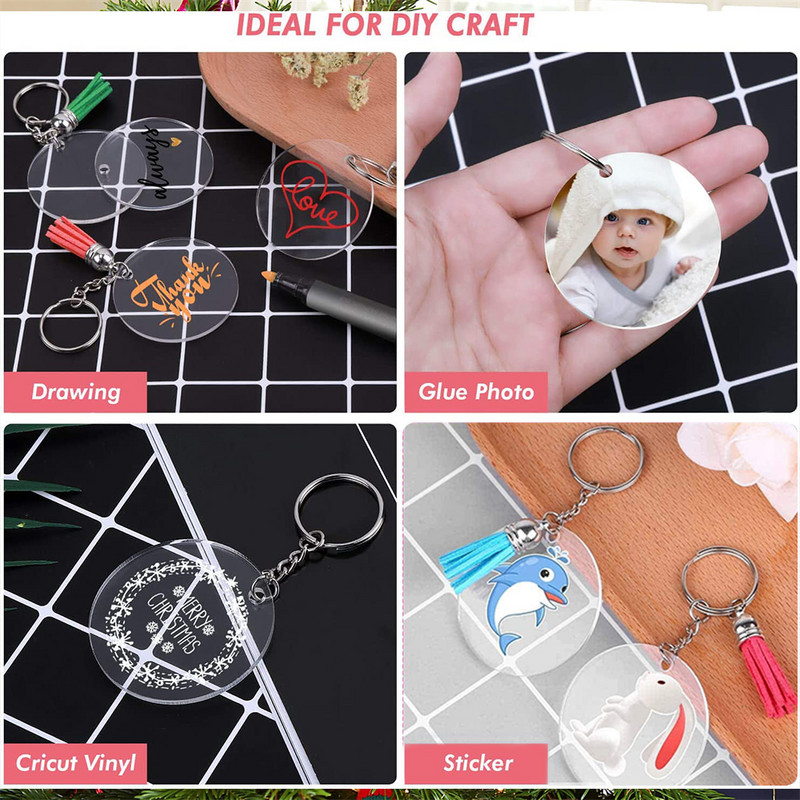 DIY akril kulcstartó készlet átlátszó akril kulcstartó üres medálok bojt kulcstartó személyre szabott kézzel készített kézműves projektek