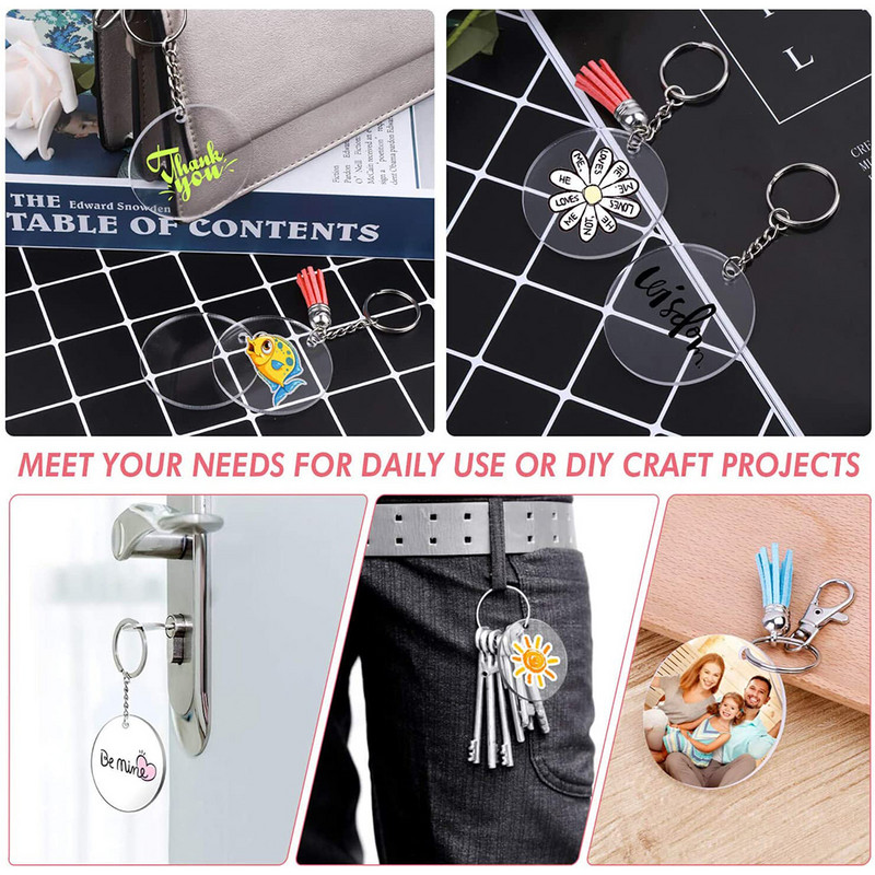 DIY akril kulcstartó készlet átlátszó akril kulcstartó üres medálok bojt kulcstartó személyre szabott kézzel készített kézműves projektek