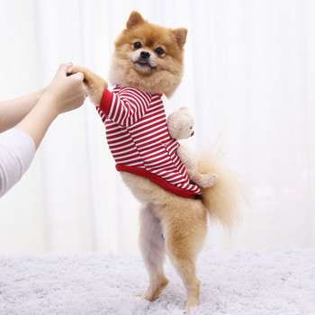 Есенно-зимни дрехи за кучета със сладко плюшено мече Кученце с качулка на райета Моден пуловер за домашни кучета Анимационно мече Ежедневни стоки за домашни любимци
