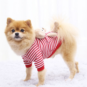 Φθινοπωρινά χειμωνιάτικα ρούχα για σκύλους με χαριτωμένα βελούδινα αρκουδάκια κουτάβι με ριγέ κουκούλα Μόδα για κατοικίδιο πουλόβερ για σκύλους Cartoon Bear Casual Pet Supplies