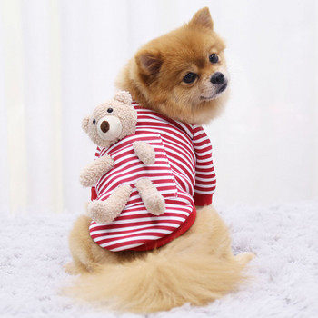 Φθινοπωρινά χειμωνιάτικα ρούχα για σκύλους με χαριτωμένα βελούδινα αρκουδάκια κουτάβι με ριγέ κουκούλα Μόδα για κατοικίδιο πουλόβερ για σκύλους Cartoon Bear Casual Pet Supplies
