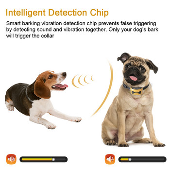Интелигентно разпознаване на лая на кучета, акумулаторна IP65 водоустойчива ултразвукова вибрация нашийник за кучета с електростатичен шок