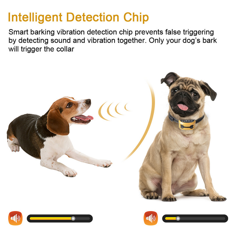Inteliģenta suņu riešanas atpazīšana, uzlādējama IP65 ūdensizturīga ultraskaņas vibrācijas elektrostatiskā trieciena suņa kakla siksna