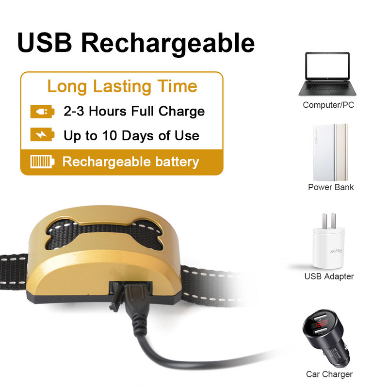 Inteliģenta suņu riešanas atpazīšana, uzlādējama IP65 ūdensizturīga ultraskaņas vibrācijas elektrostatiskā trieciena suņa kakla siksna