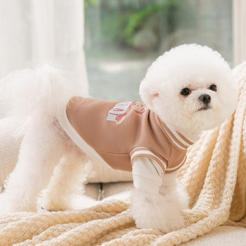 Пуловер с висока яка за домашни любимци Корейска версия Фалшиви дрехи за кучета от две части Есен и зима Топъл пуловер Дреха за кученце с принт на мечка