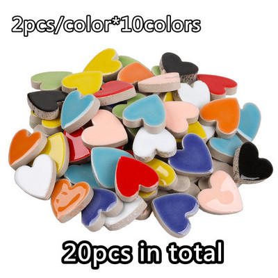 20 gab (aptuveni 85 g/3 unces) sirds formas porcelāna mozaīkas flīzes 2,3 * 2,3 * 0,5 cm 10 krāsas Izvēles DIY Mosaic Craft keramikas flīzes