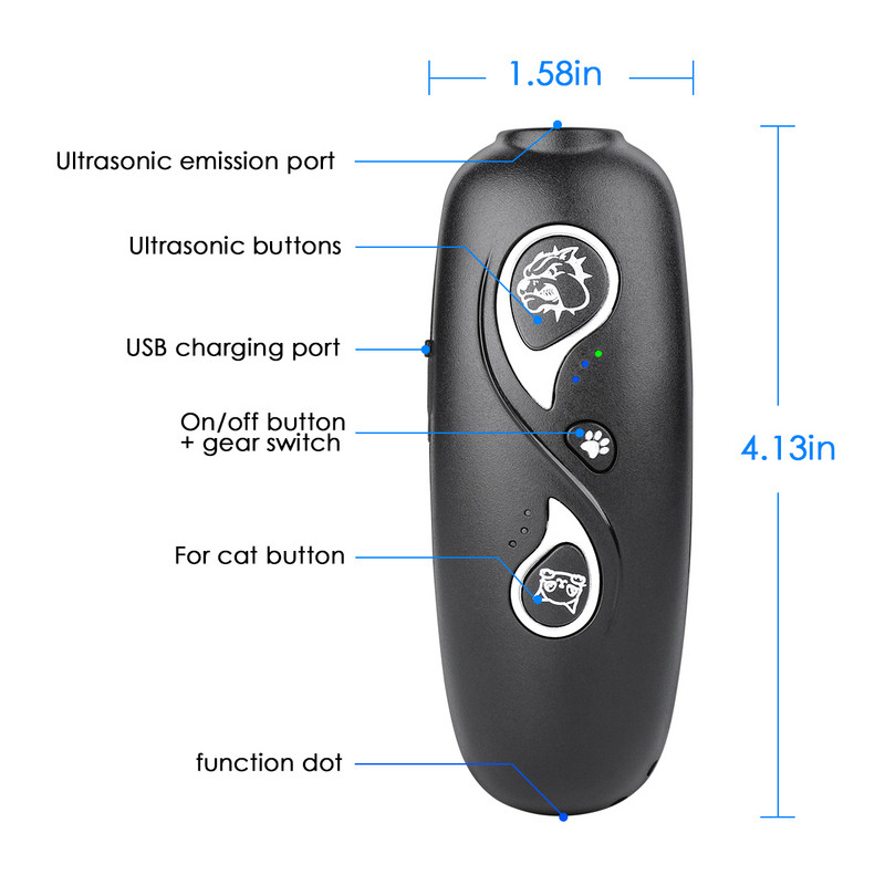 3 in 1 Nostipriniet mājdzīvnieku suņu dresēšanas aprīkojumu Ultraskaņas repelleru vadības trenažieru ierīce pret riešanu, apturot riešanu