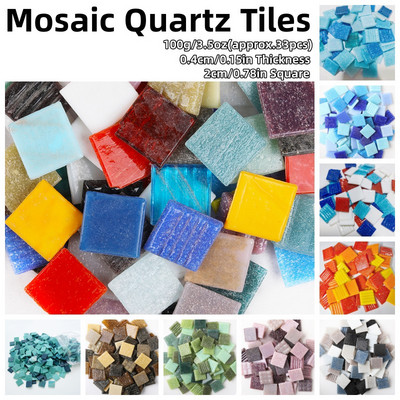 100g/3.5oz(approx.35pcs) Mosaic Quartz Tiles 2cm/0.78in Square Tile 0.4cm/0.15in Thickness DIY Craft Materials Mixed Color