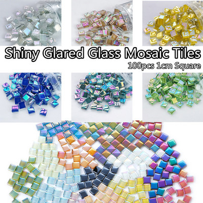 100 buc (100 g/3,52 oz) plăci de mozaic din sticlă cu glazură strălucitoare, 4 mm/0,16 inchi, grosime 1 cm/0,39 inchi, materiale de fabricare a mozaicului de plăci de artizanat pătrate