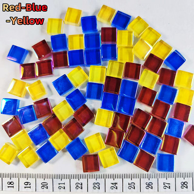 100db (100g/3.52oz) fényes mázas üvegmozaik csempe, 4 mm/0,16 hüvelyk vastagság 1 cm/0,39 hüvelyk négyzet alakú kézműves csempemozaik készítő anyagok